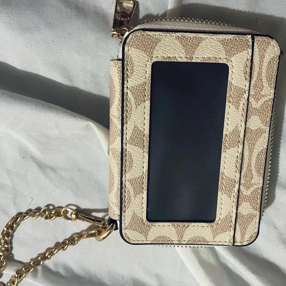 Coach Cream Floral Zip Card Case Wallet with Orange & Purple Accents - Picture 2 of 2